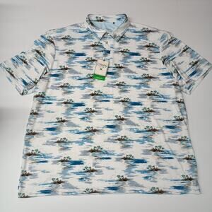 Chaps Printed Golf Polo Shirt Men's Size 2XL Bright White Stretch Moisture Wick